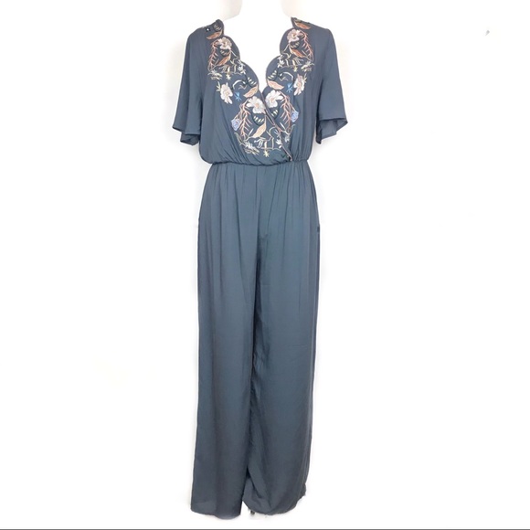 Sadie & Sage Pants - Sadie & Sage Charcoal Gray Embroidered Jumpsuit